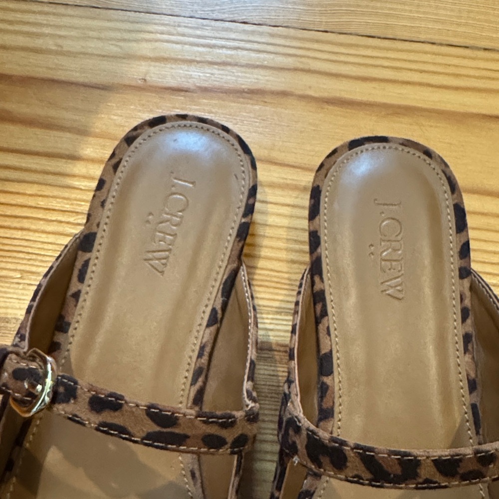 NWOT J. Crew Brown Leopard Print Mary Jane Strap Mules size Women’s 9 - Picture 2 of 9